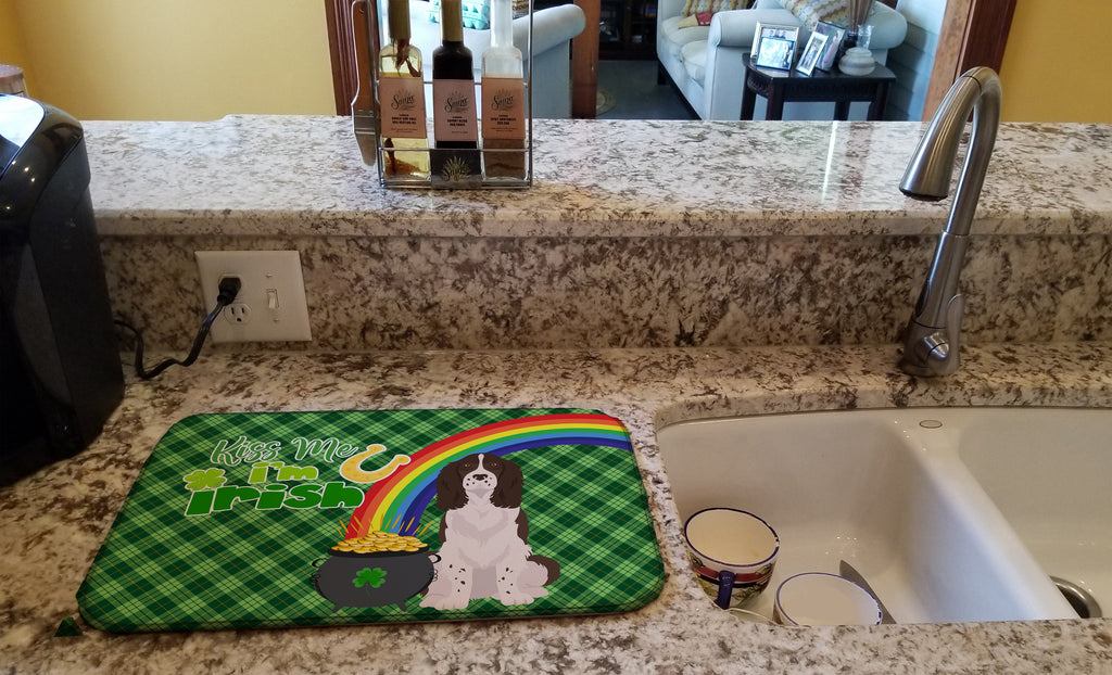 Liver English Springer Spaniel St. Patrick's Day Dish Drying Mat Absorbent Dish Drying Mat Pad for Kitchen Counter Dish Drainer Mat for Countertop, 14 x 21", Multicolor
