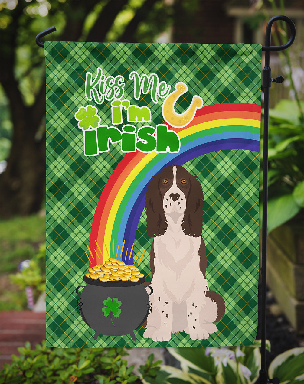 Liver English Springer Spaniel St. Patrick's Day Garden Flag Mailbox Decorative Yard Banner Outside Patio Artwork for Flower Beds, Garden Size, Multicolor