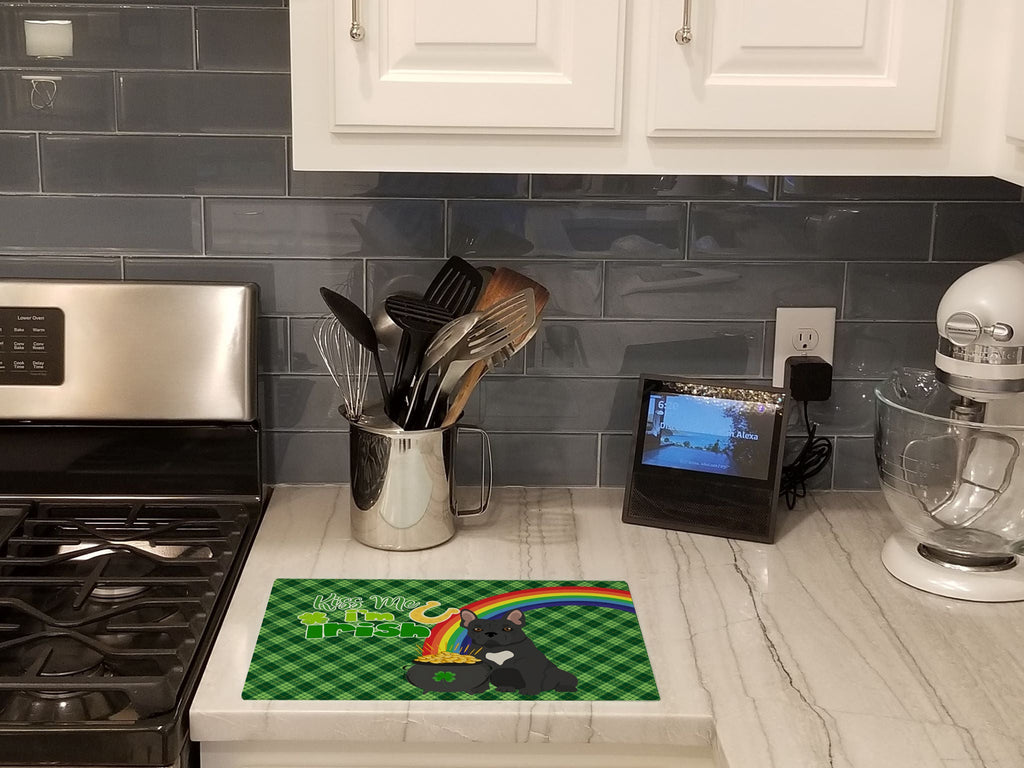Black French Bulldog St. Patrick's Day Cutting Board Tempered Glass Kitchen Cutting Surface, Heat Resistant Chopping, Non-Slip Feet, Food Prep & Serving