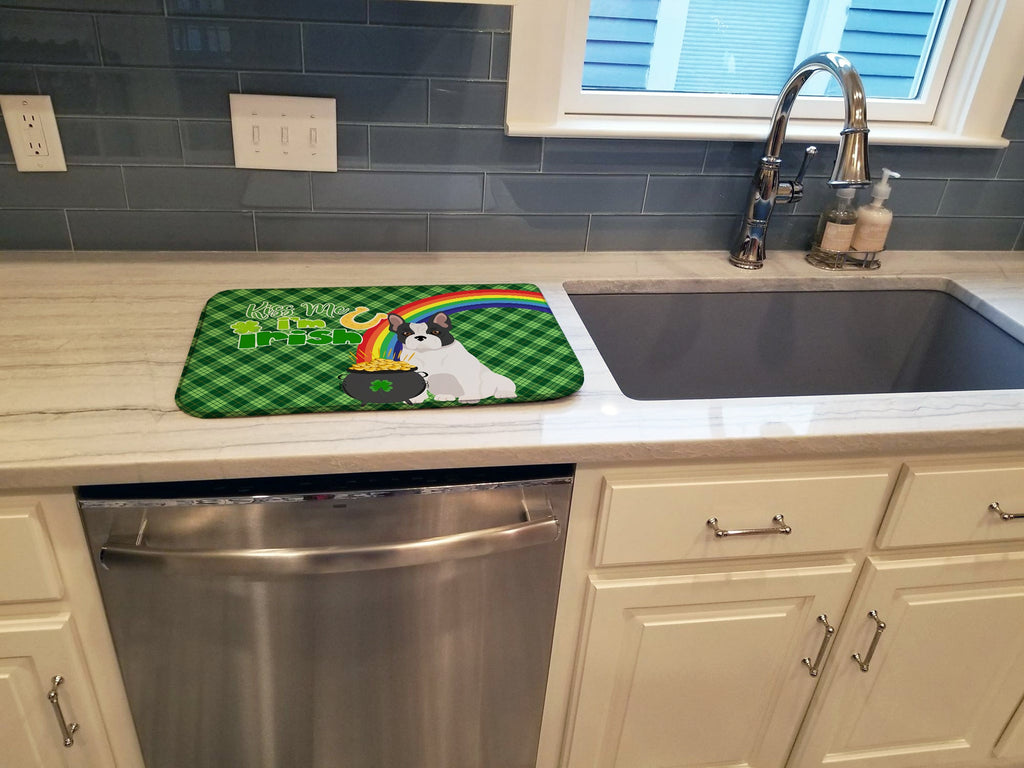 Black and White French Bulldog St. Patrick's Day Dish Drying Mat Absorbent Dish Drying Mat Pad for Kitchen Counter Dish Drainer Mat for Countertop, 14 x 21", Multicolor
