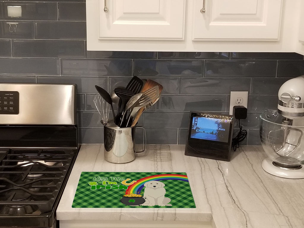 Great Pyrenees St. Patrick's Day Cutting Board Tempered Glass Kitchen Cutting Surface, Heat Resistant Chopping, Non-Slip Feet, Food Prep & Serving