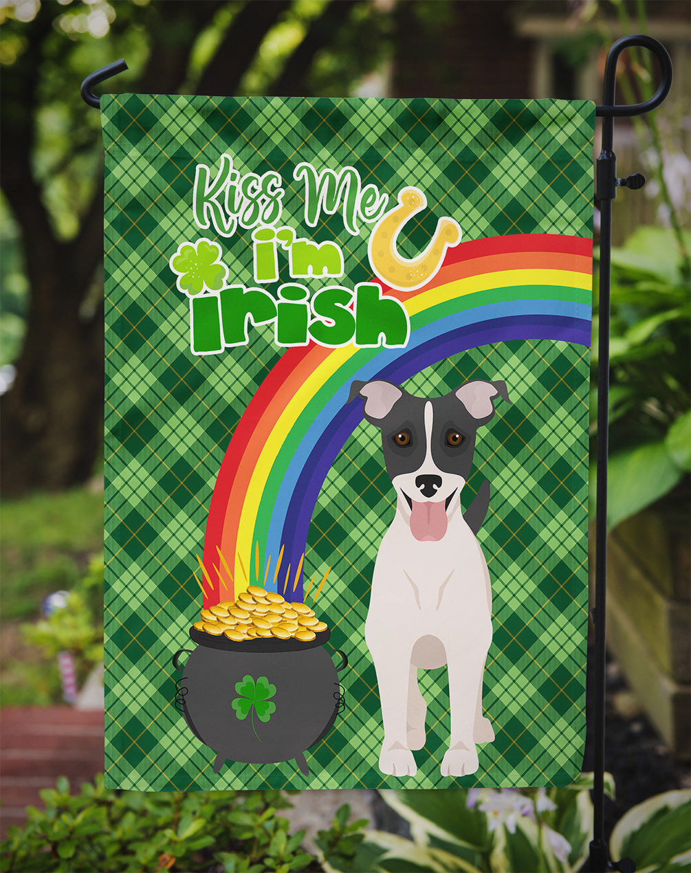 Black White Smooth Jack Russell Terrier St. Patrick's Day Garden Flag Mailbox Decorative Yard Banner Outside Patio Artwork for Flower Beds, Garden Size, Multicolor