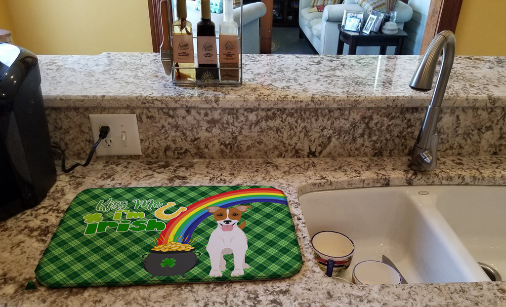Brown White Smooth Jack Russell Terrier St. Patrick's Day Dish Drying Mat Absorbent Dish Drying Mat Pad for Kitchen Counter Dish Drainer Mat for Countertop, 14 x 21", Multicolor