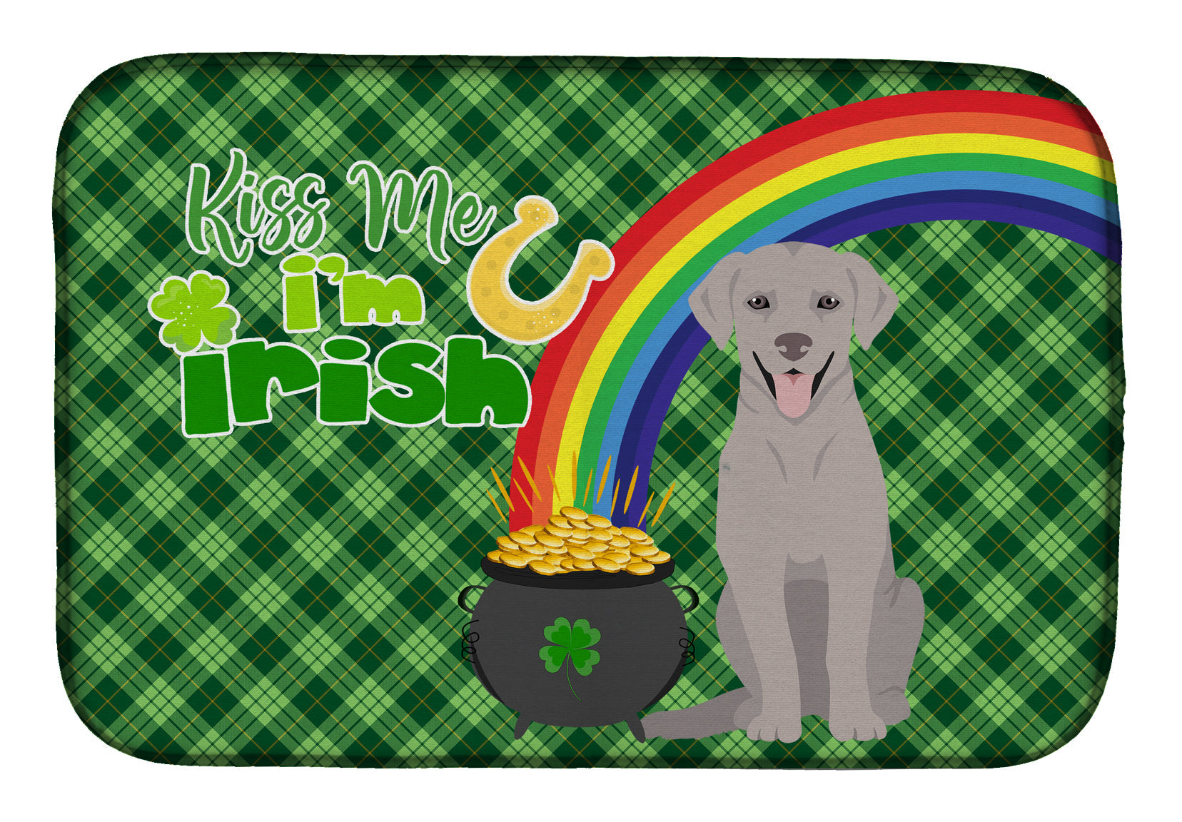 Gray Labrador Retriever St. Patrick's Day Dish Drying Mat Absorbent Dish Drying Mat Pad for Kitchen Counter Dish Drainer Mat for Countertop, 14 x 21", Multicolor