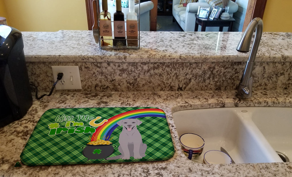 Gray Labrador Retriever St. Patrick's Day Dish Drying Mat Absorbent Dish Drying Mat Pad for Kitchen Counter Dish Drainer Mat for Countertop, 14 x 21", Multicolor