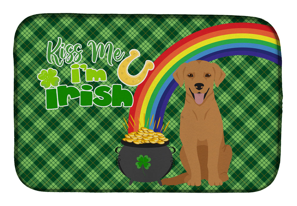Red Fox Labrador Retriever St. Patrick's Day Dish Drying Mat Absorbent Dish Drying Mat Pad for Kitchen Counter Dish Drainer Mat for Countertop, 14 x 21", Multicolor