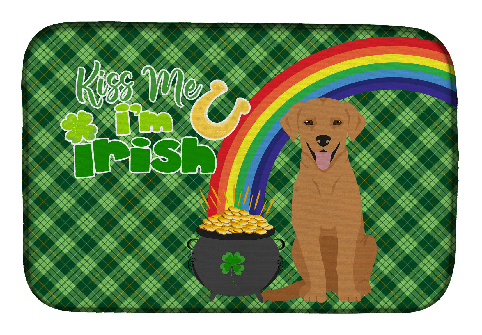 Red Fox Labrador Retriever St. Patrick's Day Dish Drying Mat Absorbent Dish Drying Mat Pad for Kitchen Counter Dish Drainer Mat for Countertop, 14 x 21", Multicolor