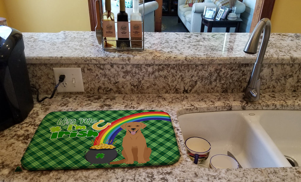 Red Fox Labrador Retriever St. Patrick's Day Dish Drying Mat Absorbent Dish Drying Mat Pad for Kitchen Counter Dish Drainer Mat for Countertop, 14 x 21", Multicolor