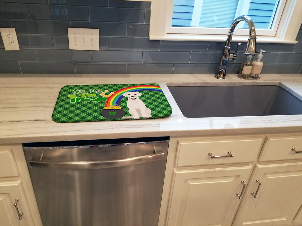 White Cream Labrador Retriever St. Patrick's Day Dish Drying Mat Absorbent Dish Drying Mat Pad for Kitchen Counter Dish Drainer Mat for Countertop, 14 x 21", Multicolor