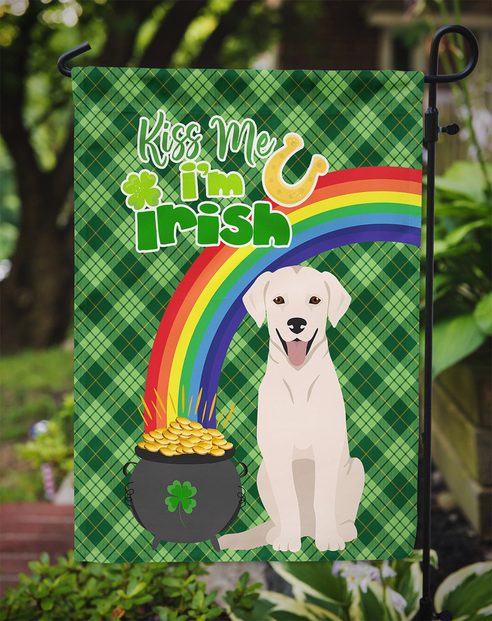 White Cream Labrador Retriever St. Patrick's Day Garden Flag Mailbox Decorative Yard Banner Outside Patio Artwork for Flower Beds, Garden Size, Multicolor