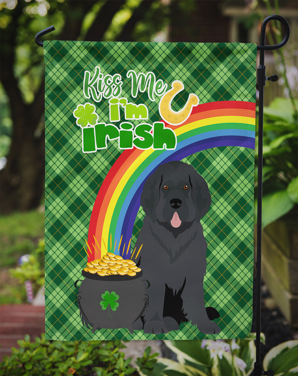 Black Newfoundland St. Patrick's Day Garden Flag Mailbox Decorative Yard Banner Outside Patio Artwork for Flower Beds, Garden Size, Multicolor