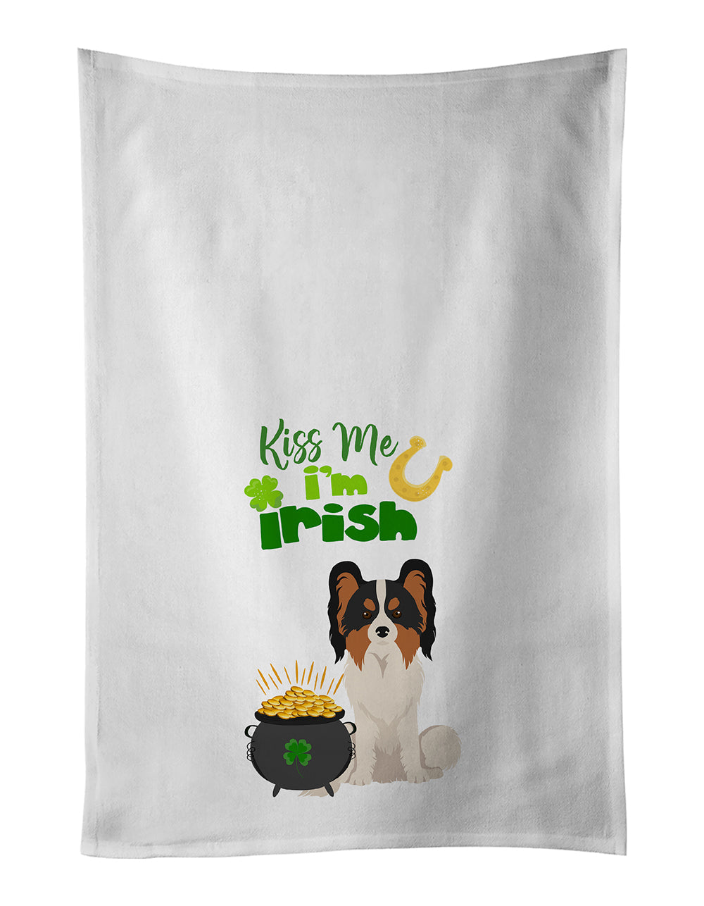 Tricolor Papillon St. Patrick's Day Kitchen Towel Set of 2 White Dish Towels Decorative Bathroom Hand towel for Hand, Face, Hair, Yoga, Tea, Dishcloth, 19 X 28", White