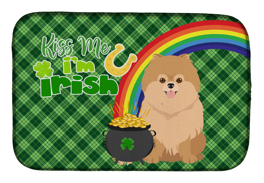 Orange Pomeranian St. Patrick's Day Dish Drying Mat Absorbent Dish Drying Mat Pad for Kitchen Counter Dish Drainer Mat for Countertop, 14 x 21", Multicolor