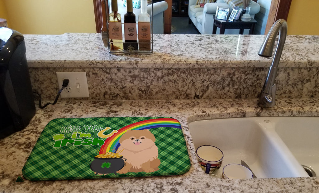 Orange Pomeranian St. Patrick's Day Dish Drying Mat Absorbent Dish Drying Mat Pad for Kitchen Counter Dish Drainer Mat for Countertop, 14 x 21", Multicolor