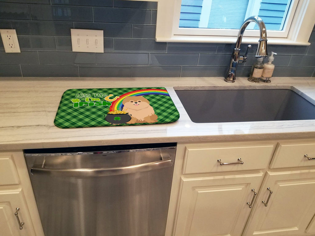 Orange Pomeranian St. Patrick's Day Dish Drying Mat Absorbent Dish Drying Mat Pad for Kitchen Counter Dish Drainer Mat for Countertop, 14 x 21", Multicolor