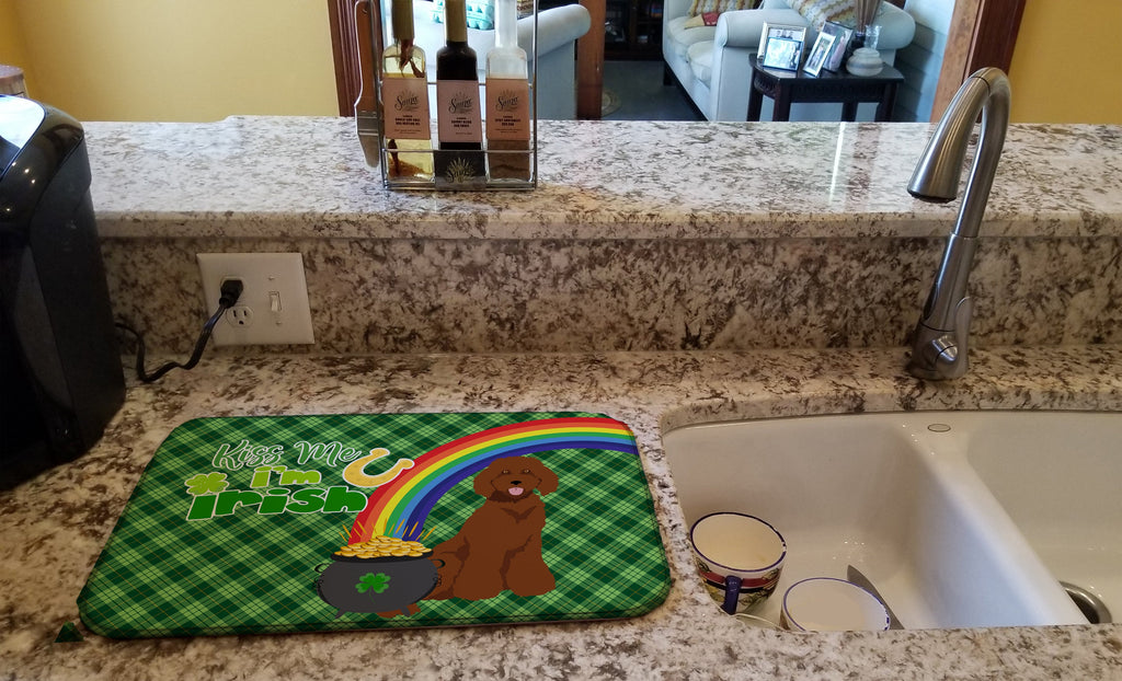 Standard Red Poodle St. Patrick's Day Dish Drying Mat Absorbent Dish Drying Mat Pad for Kitchen Counter Dish Drainer Mat for Countertop, 14 x 21", Multicolor