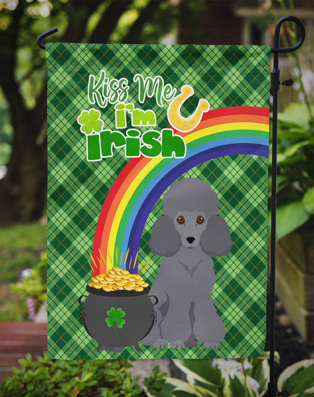 Toy Grey Poodle St. Patrick's Day Garden Flag Mailbox Decorative Yard Banner Outside Patio Artwork for Flower Beds, Garden Size, Multicolor