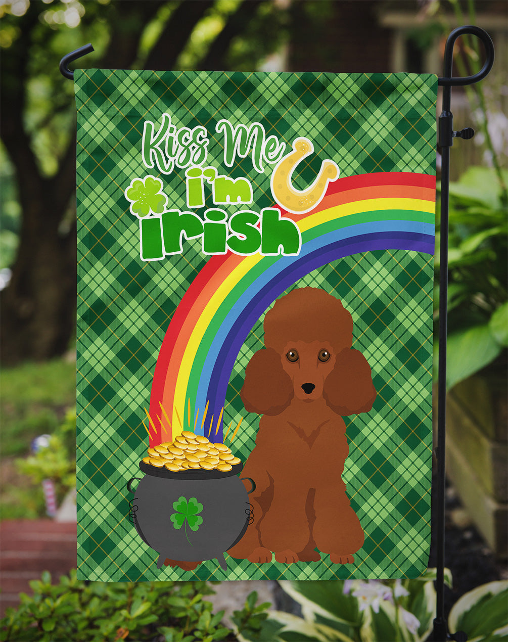 Toy Red Poodle St. Patrick's Day Garden Flag Mailbox Decorative Yard Banner Outside Patio Artwork for Flower Beds, Garden Size, Multicolor