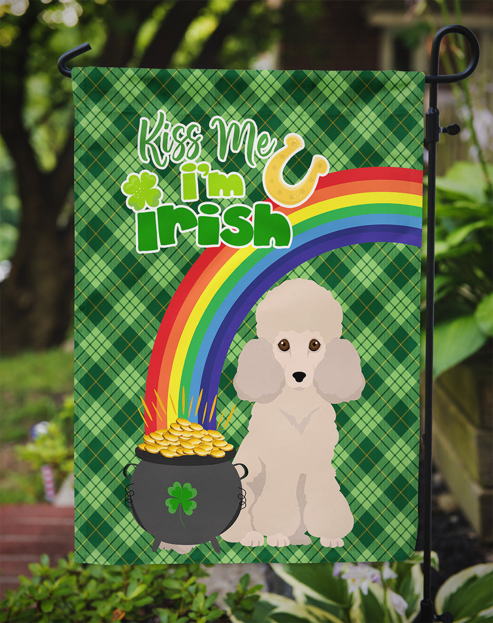 Toy Cream Poodle St. Patrick's Day Garden Flag Mailbox Decorative Yard Banner Outside Patio Artwork for Flower Beds, Garden Size, Multicolor