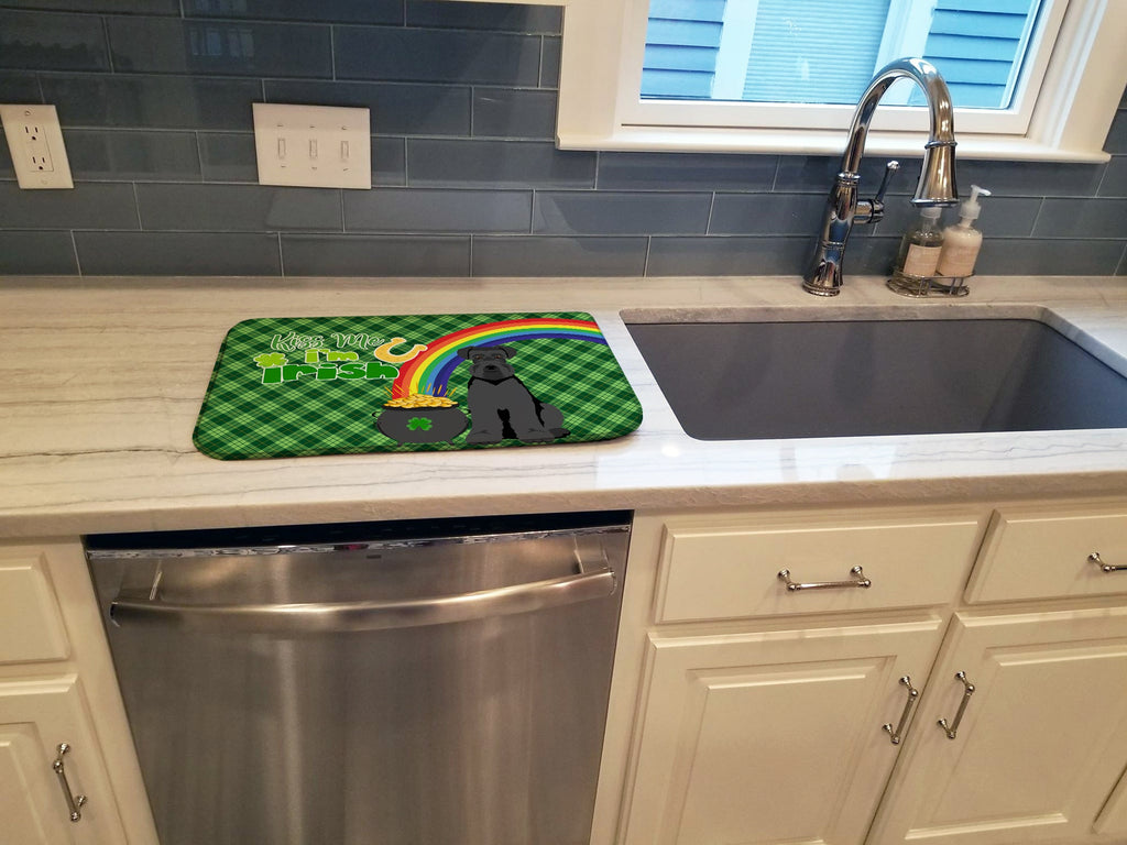 Black Natural Ears Schnauzer St. Patrick's Day Dish Drying Mat Absorbent Dish Drying Mat Pad for Kitchen Counter Dish Drainer Mat for Countertop, 14 x 21", Multicolor