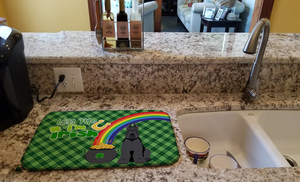 Black Schnauzer St. Patrick's Day Dish Drying Mat Absorbent Dish Drying Mat Pad for Kitchen Counter Dish Drainer Mat for Countertop, 14 x 21", Multicolor