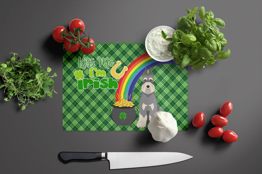 Salt Pepper Schnauzer St. Patrick's Day Cutting Board Tempered Glass Kitchen Cutting Surface, Heat Resistant Chopping, Non-Slip Feet, Food Prep & Serving