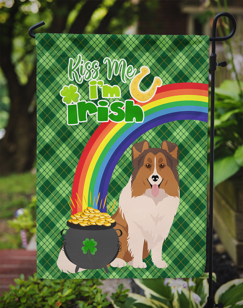 Sable Sheltie St. Patrick's Day Garden Flag Mailbox Decorative Yard Banner Outside Patio Artwork for Flower Beds, Garden Size, Multicolor