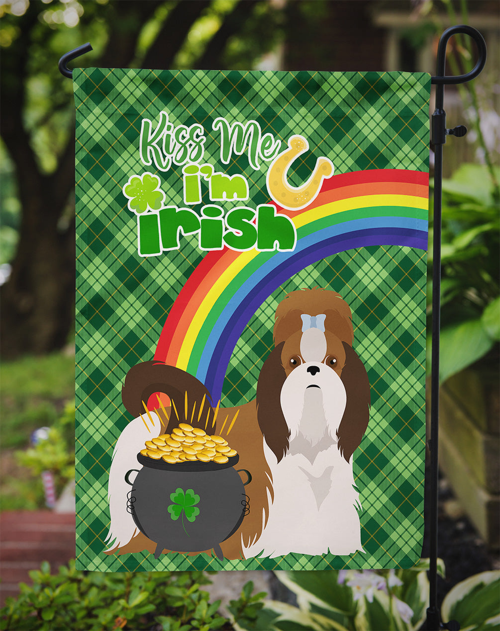 Red and White Shih Tzu St. Patrick's Day Garden Flag Mailbox Decorative Yard Banner Outside Patio Artwork for Flower Beds, Garden Size, Multicolor