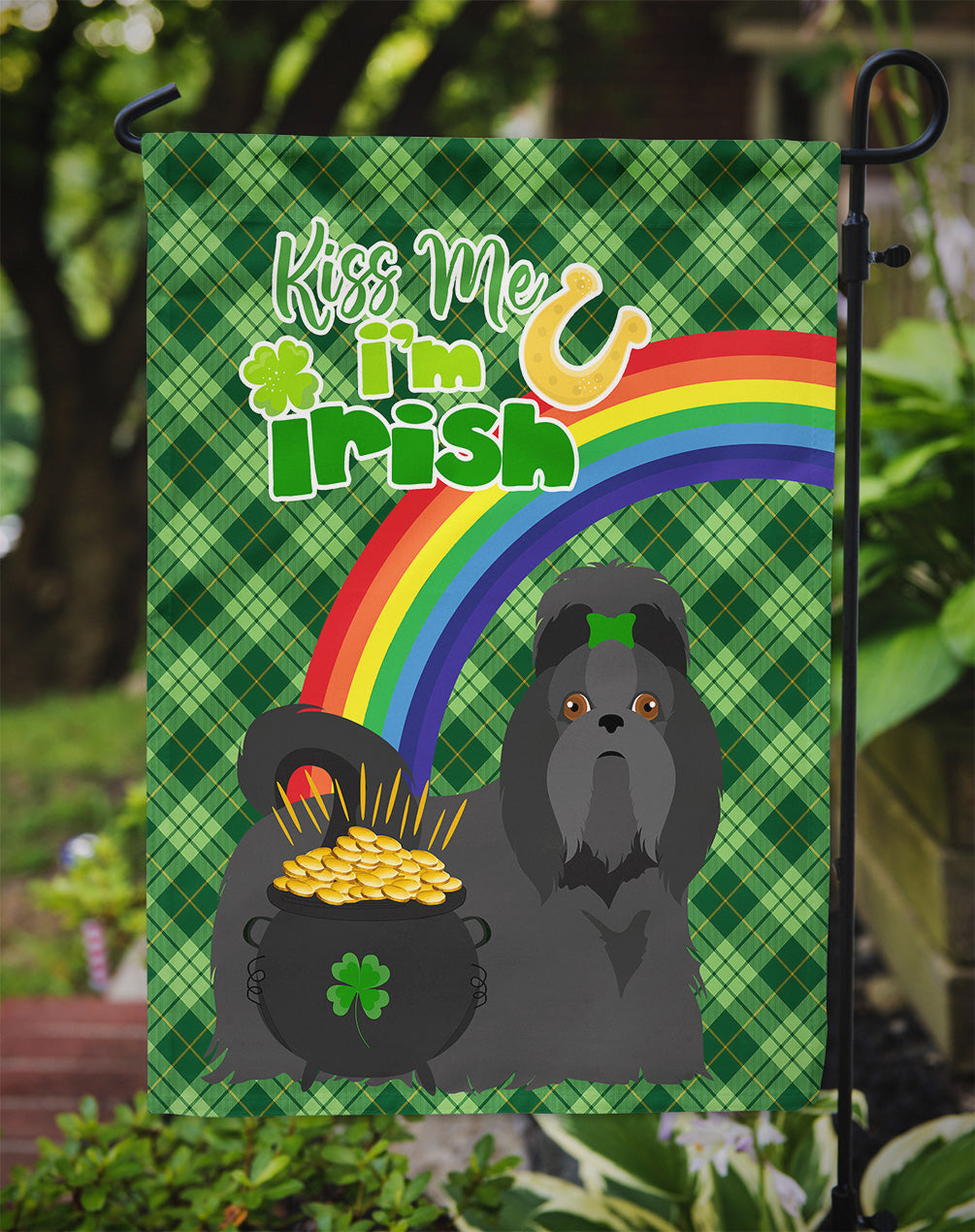 Black Shih Tzu St. Patrick's Day Garden Flag Mailbox Decorative Yard Banner Outside Patio Artwork for Flower Beds, Garden Size, Multicolor