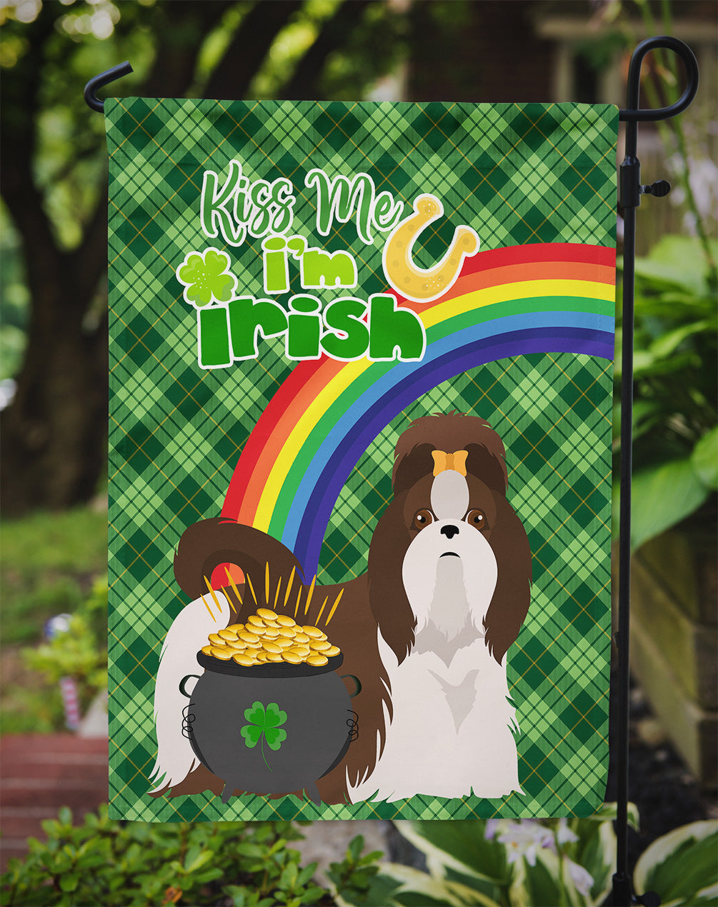 Liver and White Shih Tzu St. Patrick's Day Garden Flag Mailbox Decorative Yard Banner Outside Patio Artwork for Flower Beds, Garden Size, Multicolor