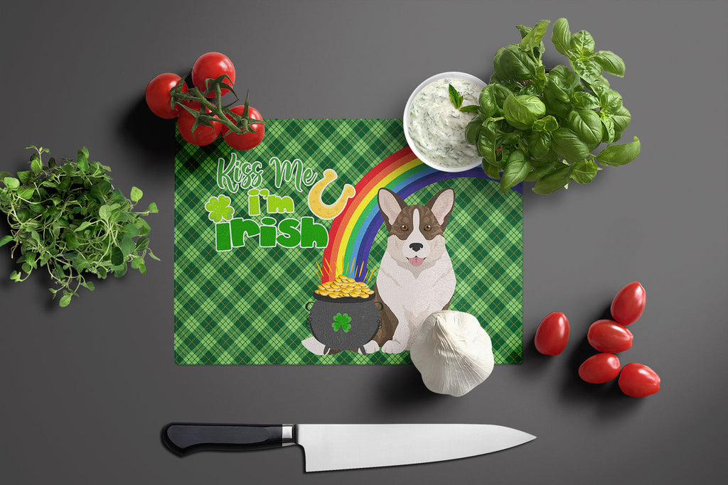 Brindle Cardigan Corgi St. Patrick's Day Cutting Board Tempered Glass Kitchen Cutting Surface, Heat Resistant Chopping, Non-Slip Feet, Food Prep & Serving