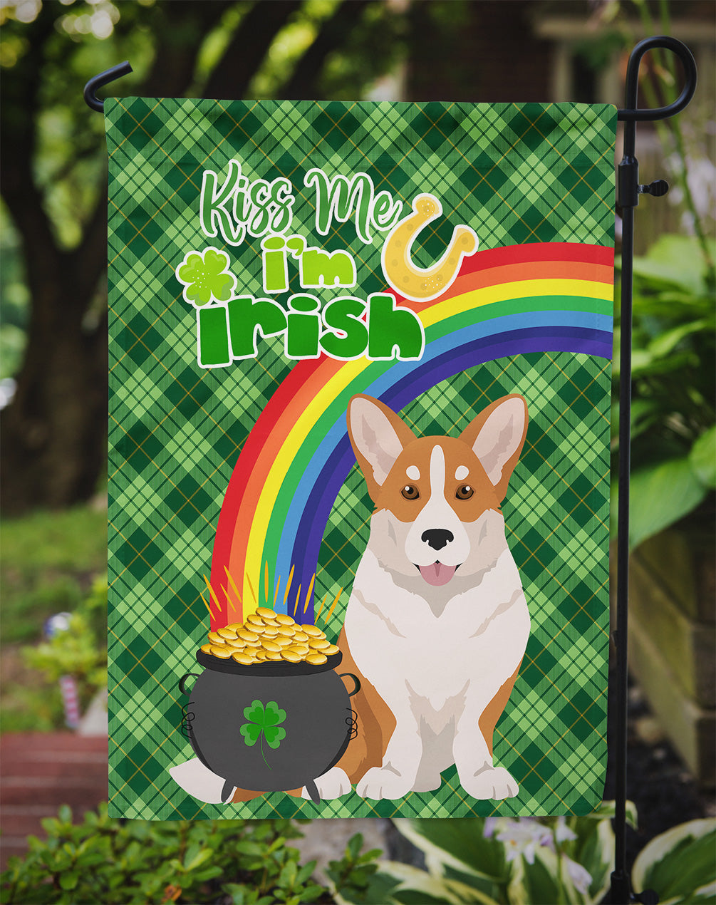 Red Cardigan Corgi St. Patrick's Day Garden Flag Mailbox Decorative Yard Banner Outside Patio Artwork for Flower Beds, Garden Size, Multicolor