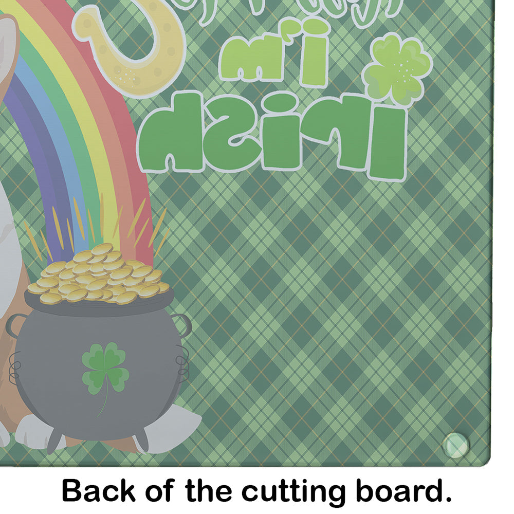 Red Cardigan Corgi St. Patrick's Day Cutting Board Tempered Glass Kitchen Cutting Surface, Heat Resistant Chopping, Non-Slip Feet, Food Prep & Serving