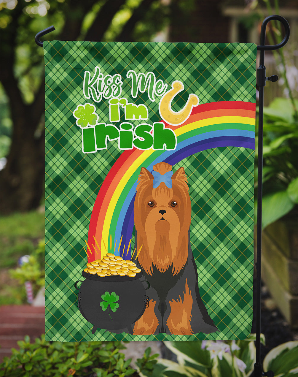 Black and Tan Full Coat Yorkshire Terrier St. Patrick's Day Garden Flag Mailbox Decorative Yard Banner Outside Patio Artwork for Flower Beds, Garden Size, Multicolor