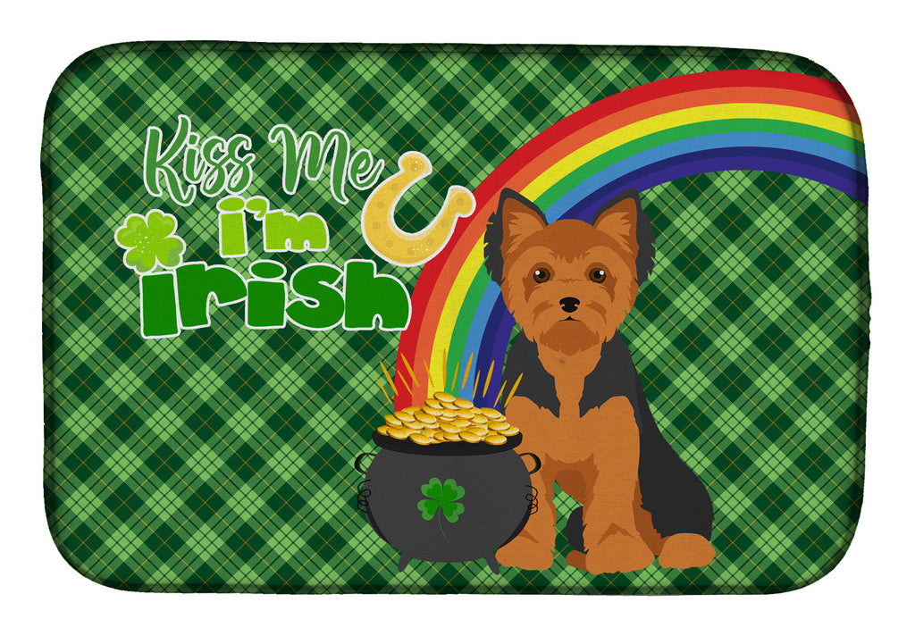 Black and Tan Puppy Cut Yorkshire Terrier St. Patrick's Day Dish Drying Mat Absorbent Dish Drying Mat Pad for Kitchen Counter Dish Drainer Mat for Countertop, 14 x 21", Multicolor