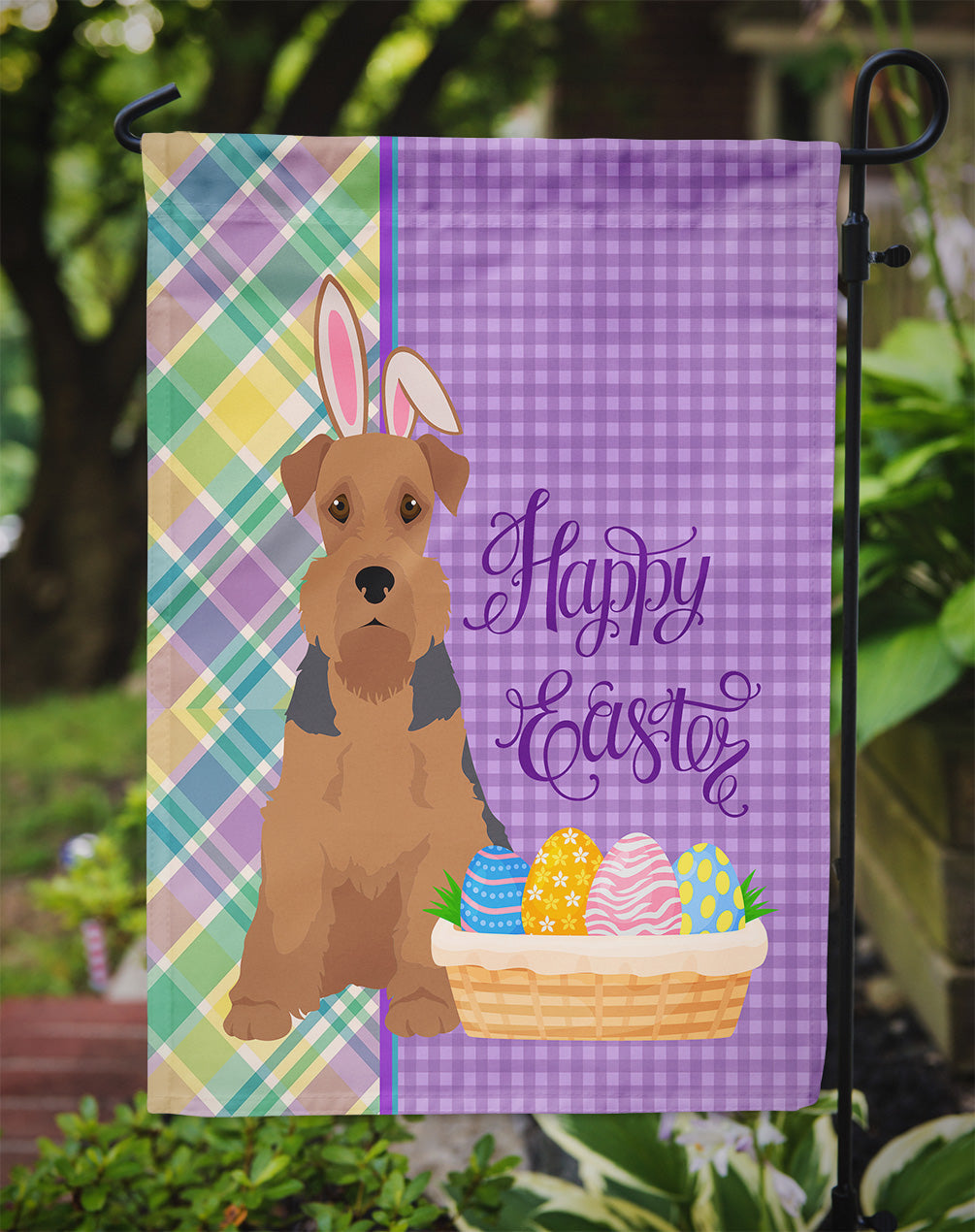 Grizzle and Tan Airedale Terrier Easter Garden Flag Mailbox Decorative Yard Banner Outside Patio Artwork for Flower Beds, Garden Size, Multicolor