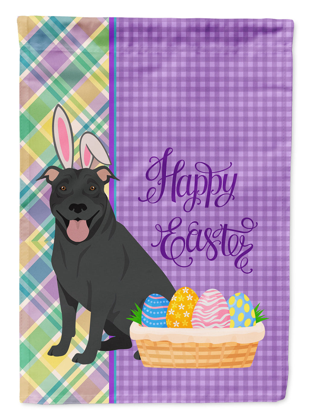 Black Pit Bull Terrier Easter Garden Flag Mailbox Decorative Yard Banner Outside Patio Artwork for Flower Beds, Garden Size, Multicolor