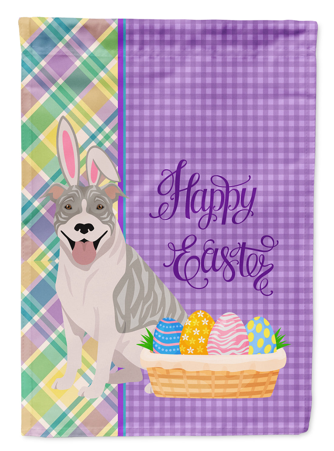 Blue Brindle Pit Bull Terrier Easter Garden Flag Mailbox Decorative Yard Banner Outside Patio Artwork for Flower Beds, Garden Size, Multicolor