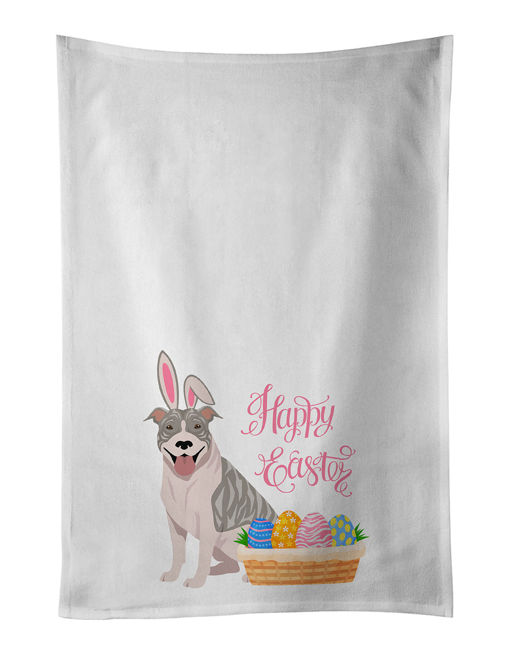 Blue Brindle Pit Bull Terrier Easter Kitchen Towel Set of 2 White Dish Towels Decorative Bathroom Hand towel for Hand, Face, Hair, Yoga, Tea, Dishcloth, 19 X 28", White