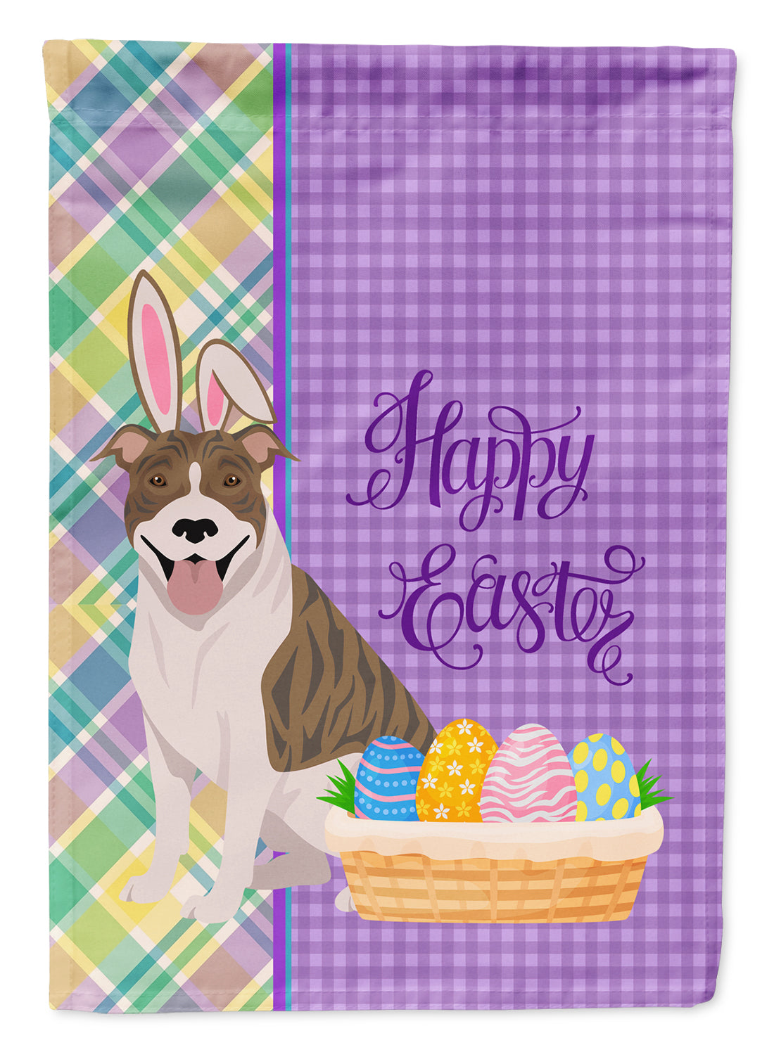 Fawn Brindle Pit Bull Terrier Easter Garden Flag Mailbox Decorative Yard Banner Outside Patio Artwork for Flower Beds, Garden Size, Multicolor