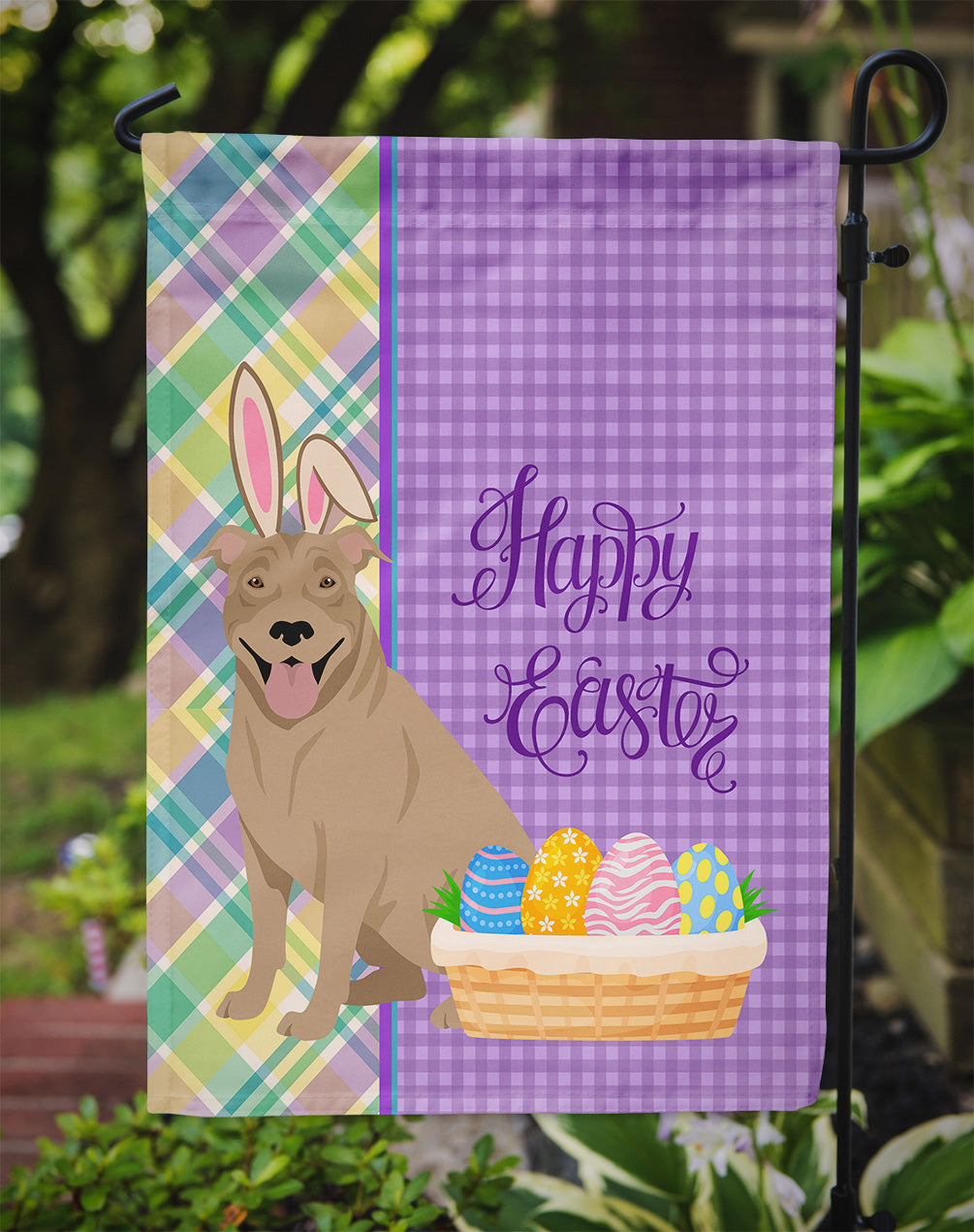 Fawn Pit Bull Terrier Easter Garden Flag Mailbox Decorative Yard Banner Outside Patio Artwork for Flower Beds, Garden Size, Multicolor