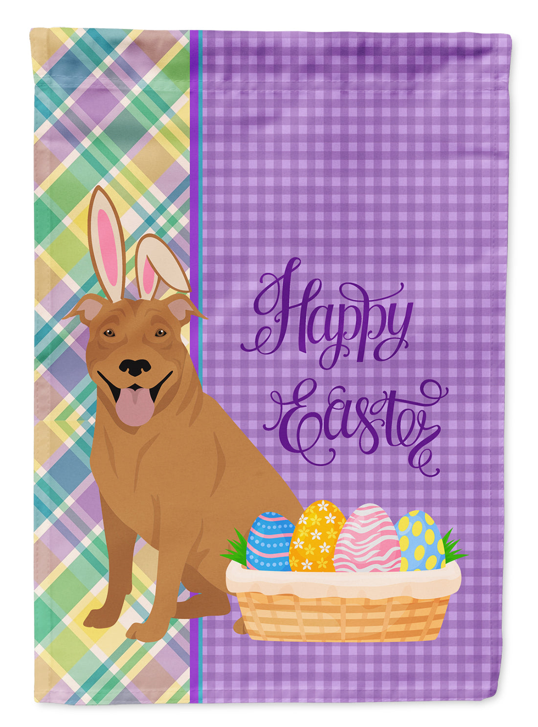 Red Pit Bull Terrier Easter Garden Flag Mailbox Decorative Yard Banner Outside Patio Artwork for Flower Beds, Garden Size, Multicolor
