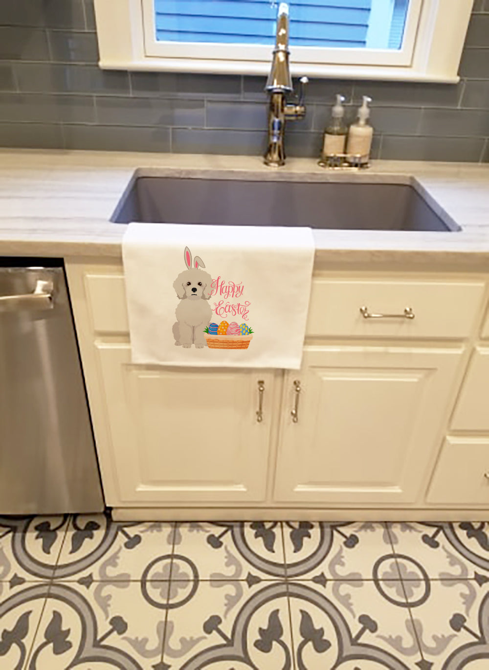 Bichon Frise Easter Kitchen Towel Set of 2 White Dish Towels Decorative Bathroom Hand towel for Hand, Face, Hair, Yoga, Tea, Dishcloth, 19 X 28", White