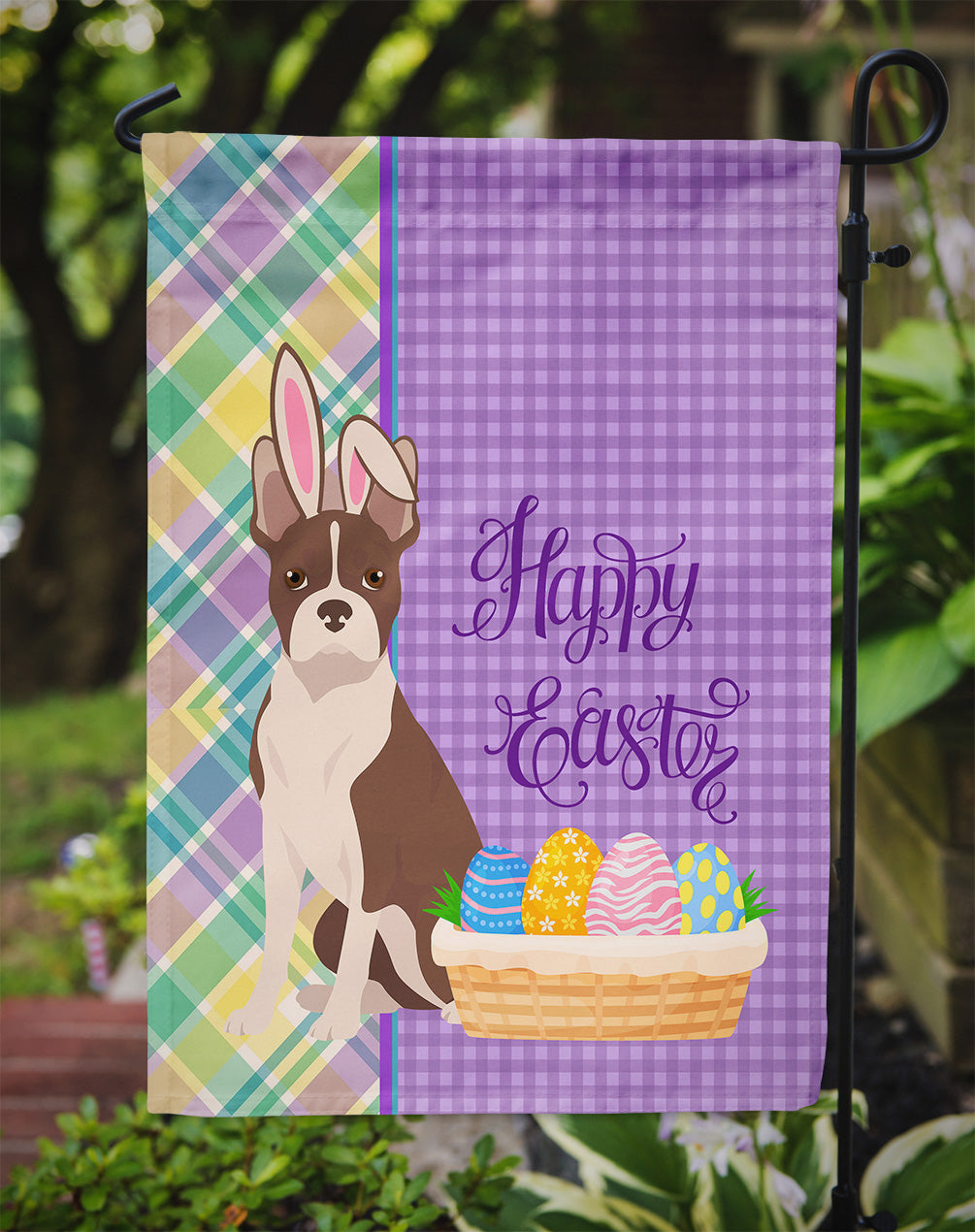 Red Boston Terrier Easter Garden Flag Mailbox Decorative Yard Banner Outside Patio Artwork for Flower Beds, Garden Size, Multicolor