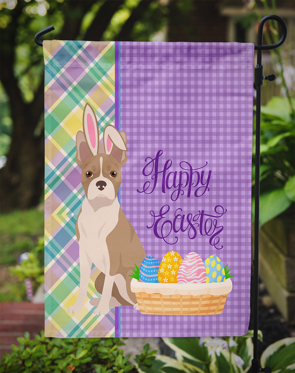 Fawn Boston Terrier Easter Garden Flag Mailbox Decorative Yard Banner Outside Patio Artwork for Flower Beds, Garden Size, Multicolor