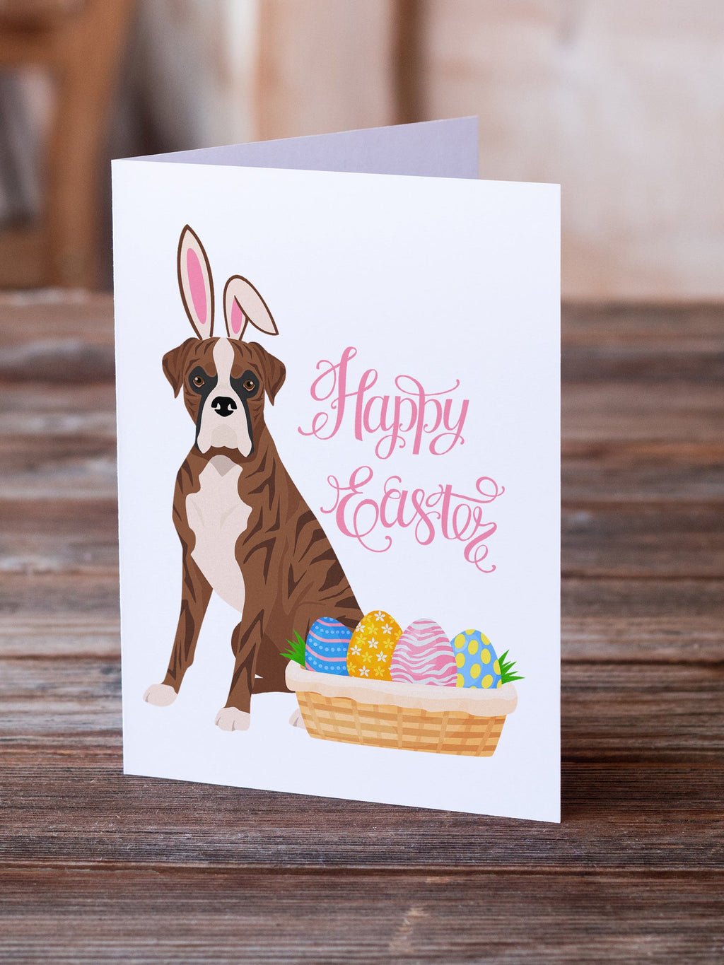 Natural Eared Red Brindle Boxer Easter Greeting Cards Pack of 8 Blank Cards with Envelopes Whimsical A7 Size 5x7