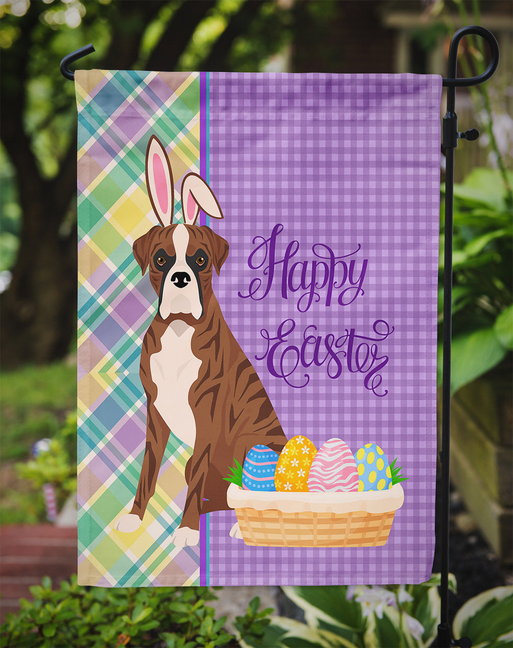 Natural Eared Red Brindle Boxer Easter Garden Flag Mailbox Decorative Yard Banner Outside Patio Artwork for Flower Beds, Garden Size, Multicolor