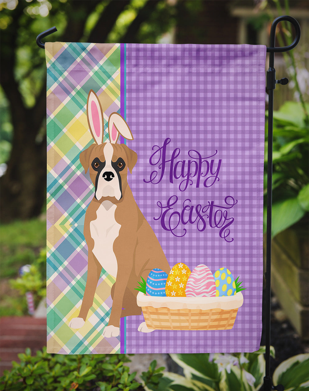 Natural Eared Fawn Boxer Easter Garden Flag Mailbox Decorative Yard Banner Outside Patio Artwork for Flower Beds, Garden Size, Multicolor