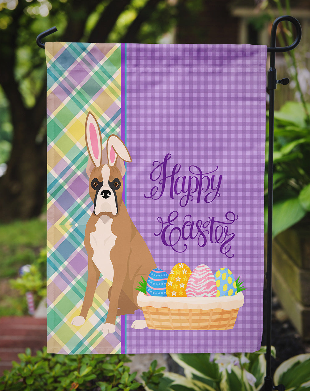 Fawn Boxer Easter Garden Flag Mailbox Decorative Yard Banner Outside Patio Artwork for Flower Beds, Garden Size, Multicolor