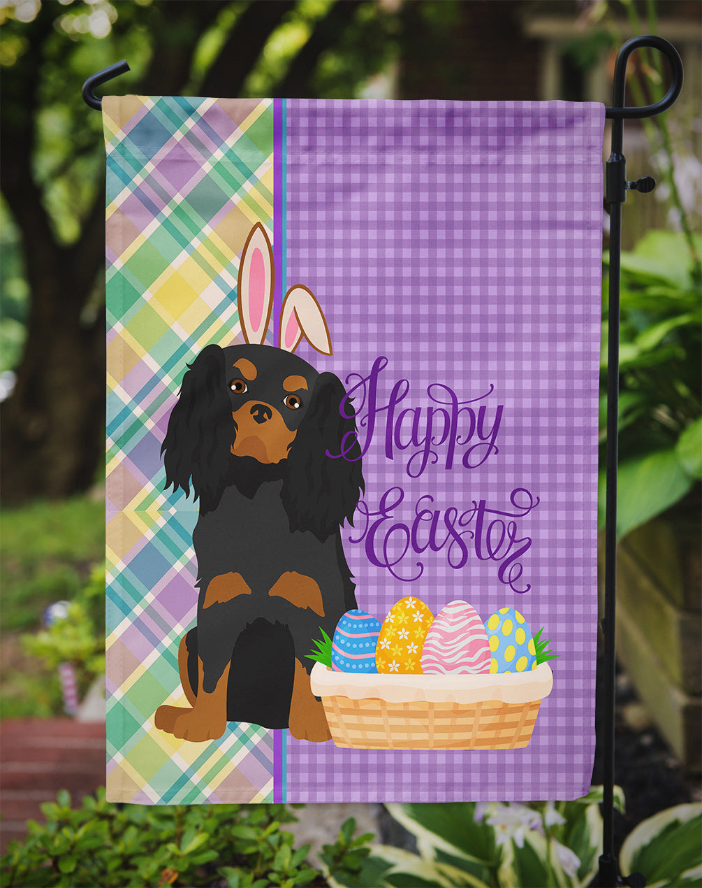 Black and Tan Cavalier Spaniel Easter Garden Flag Mailbox Decorative Yard Banner Outside Patio Artwork for Flower Beds, Garden Size, Multicolor